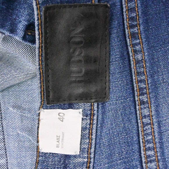 HUDSON 40 x 36 Blake Slim Straight Dark Flex Distressed Denim Jeans - Picture 4 of 7